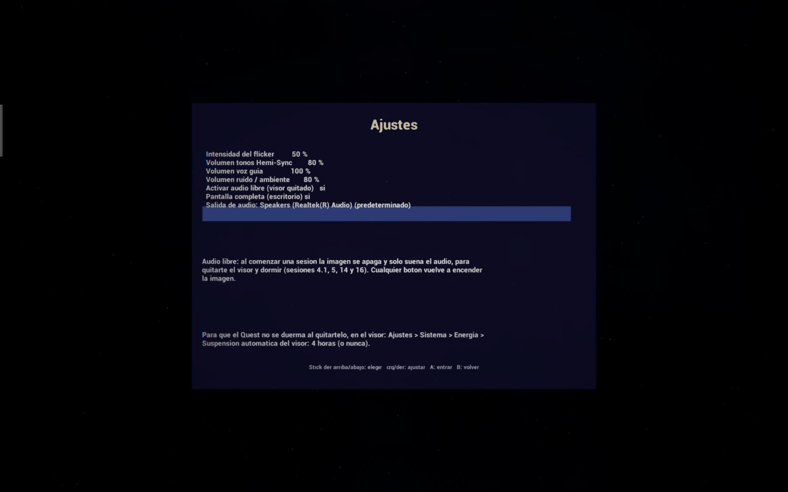 Panel de ajustes